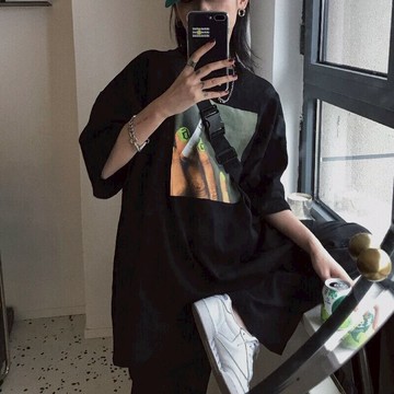 歐美正肩短袖T恤女新款夏裝ins潮牌寬松百搭半袖炸街上衣