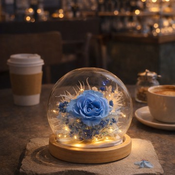 [快速出貨] 【粘粘&Hope花藝坊】永生花燈飾花盅（藍色）｜情人節快樂 生日快樂 紀念日 告白禮物 開幕 喬遷  畢業快樂 玻璃盅 永生花 高升禮物