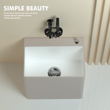 台灣公司貨 免運 北歐簡約卡其色加高陶瓷拖把池家用陽臺衛生間庭院落地式一體槽池 快速發貨