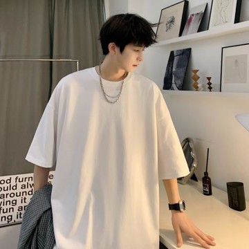 300g重磅純棉短袖t恤男夏季小領口大碼二本針oversize落肩七分袖