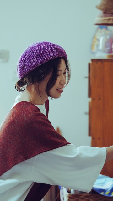 羊毛混紡貝蕾帽-莓紫