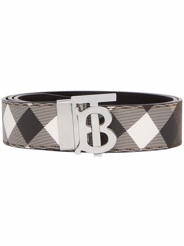 Burberry - reversible Monogram motif check e-canvas belt - men - stainless steel/Canvas - 85 - Brown