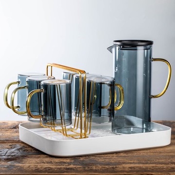 手工耐熱玻璃水杯水壺套裝直身大容量水壺客廳泡茶杯簡約水具套裝