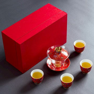 玻璃蓋碗功夫茶具套裝家用耐熱高溫加厚透明三才碗泡茶壺婚慶禮品