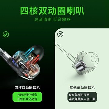 黑鯊適用有線耳機游戲電競專用入耳式帶麥電腦吃雞3.5mm接口typec