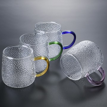 龍兮貴妃錘紋耐熱玻璃杯帶把家用茶杯水杯ins風女網紅高顏值杯子