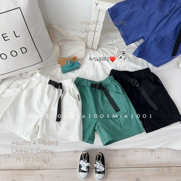 🌈✨mix1001 帥氣潮流搶眼大口袋造型短褲✨兒童假皮帶口袋造型褲 5-17
