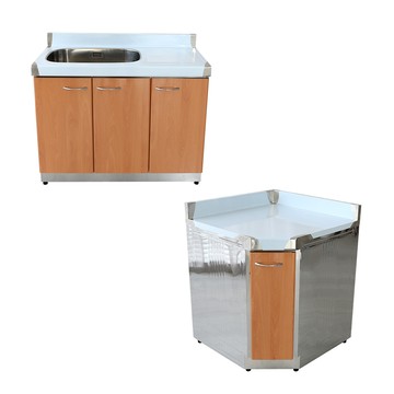 【Abis】客製商品-豪華款左右兩用不鏽鋼二件組系統櫥櫃-100洗台平台+角台/流理台-多款門板可選(桶身304)白色-右水槽