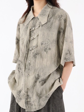 文藝新中式 森系印花襯衣