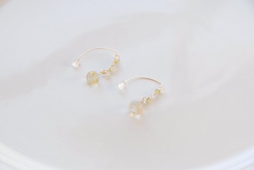 檸檬石英船槳形鉤式耳環 14KGF