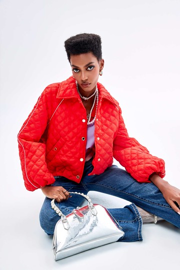 火焰紅絎縫鋪棉外套