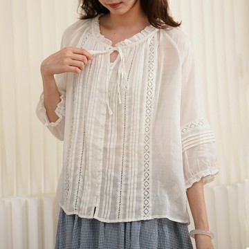 甜美花邊抽繩襯衫254095