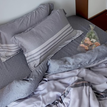 A-nice 雅妮詩 天絲床包組 100%萊賽爾纖維 雙人  夢琦 灰色  床包188 x 152 x 36cm + 被套212 x 182cm + 枕套75 x 48cm  被套 + 床罩 + 枕套組