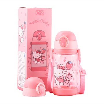 【hababy環安家居】Hello Kitty 卡通兒童水壺｜防噴濺防漏帶背帶 TRITAN 隨身水杯(一杯雙蓋，520ml)