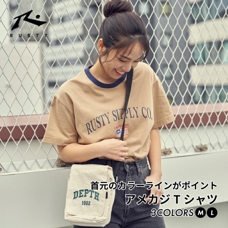 レディース リンガー Tシャツ 半袖 フロントロゴ オーバーサイズ