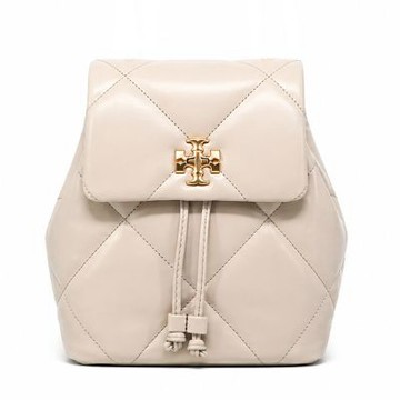 TORY BURCH KIRA 菱格紋絎縫翻蓋後背包(迷你/灰褐)