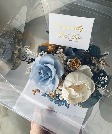 母親節客製花禮花束【永生花花禮】復古灰藍色系精油擴香永生花母