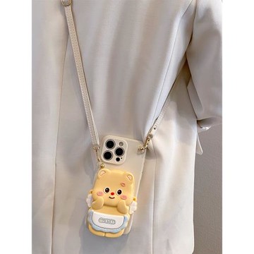 翅膀小熊零錢包適用蘋果16ProMax手機殼斜挎iPhone17Pro可愛13卡通15pro防丟11背帶掛繩12防摔78p女14pro軟套
