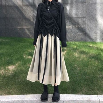 2025秋設計感小眾高級感純欲高腰顯瘦a字半身裙仙女紗裙兩件套裝