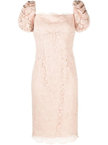PINKO - puff-sleeve lace midi dress - women - Polyamide/Viscose/Cotton/Polyamide/Spandex/Elastane - 42