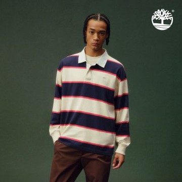 Timberland官方旗艦 中性藍米色寬版橄欖球POLO衫|A2Q4TA5T