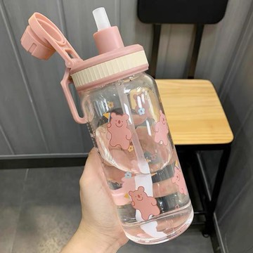 仙女杯子ins風高級感玻璃杯帶吸管水杯簡約便攜杯子大容量刻度杯