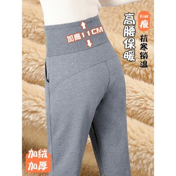 加絨運動褲女加厚仿毛羊羔絨褲子外穿寬松棉褲秋冬季休閑高腰衛褲