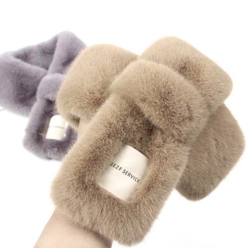 毛毛圍巾冬加厚柔軟女童保暖韓版簡約仿兔毛親膚圍脖女交叉圍巾潮