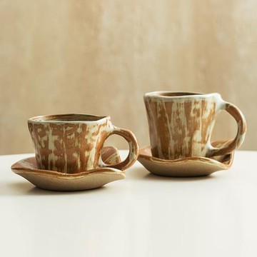 復古陶瓷杯套裝粗陶濃縮咖啡杯日式宅寂風下午茶杯碟不規則杯子