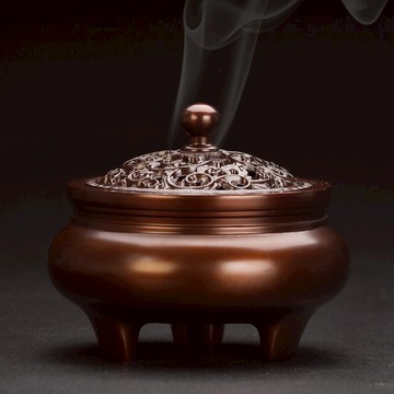 思友 黃銅純銅仿古富貴花三足薰香爐家用室內供佛茶道盤香薰香爐