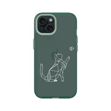 iPhone 15 Clear 憂墨綠 - Animal Silhouette / 動物剪影 - 幾何-動物系列/球與貓