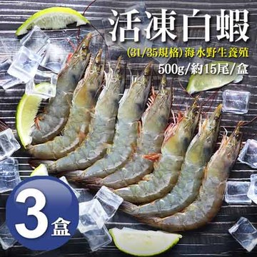 【築地一番鮮】31/35｜海水養殖白蝦500g｜3盒｜約15尾