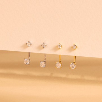 s925銀簡約後掛式小鑽耳釘 一式兩戴鋯石耳釘 輕重量 抗過敏