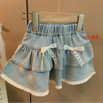 ARY 女童半身裙 兒童2024新款夏季牛仔蛋糕裙子 女寶寶洋气蕾丝花边短裙 女童牛仔短裙