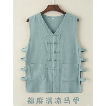 唐裝男中國風中式馬褂夏季中老年馬甲復古無袖背心棉麻坎肩民族風