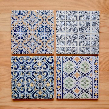 葡萄牙花磚杯墊 l i 款4件組 l 於里斯本拍攝花磚圖案後復刻設計