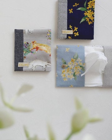 【GTS/隨身衛生紙套】貓咪與花束 日本先染 水玉點點