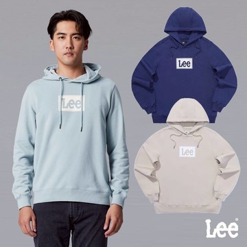 Lee 長框大LOGO長袖帽T 男 卡其 灰綠 丈青 MODERN LB330017