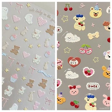 ⏰限時下殺⏰晚安珍妮布偶兔熊可愛卡通美甲貼紙浮鵰立體diy指甲手機殻相機貼美甲貼 C6QC