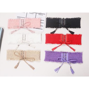 腰帶女時尚百搭韓版寬蕾絲流蘇綁帶松緊彈力裝飾連衣裙細腰封紫色