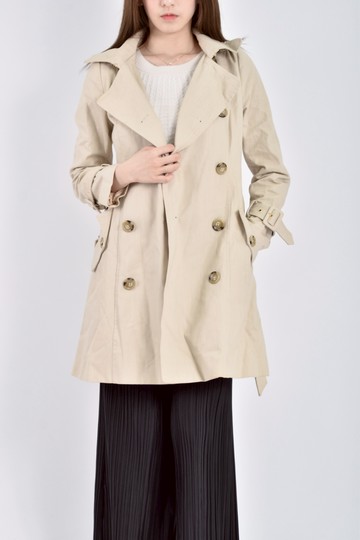 (S) h2o質感棉質純棉連帽長版風衣棕色綁帶外套