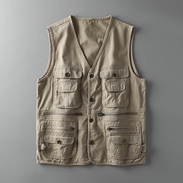 美式復古工裝釣魚廉航馬甲多口袋戰術背心外貿男裝攝影師坎肩馬夾