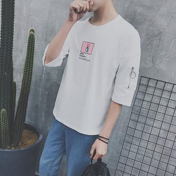 FINDSENSE 時尚潮流 男 百搭 袖子拉鏈口袋 短袖T恤 圓領上衣短T 特色短T