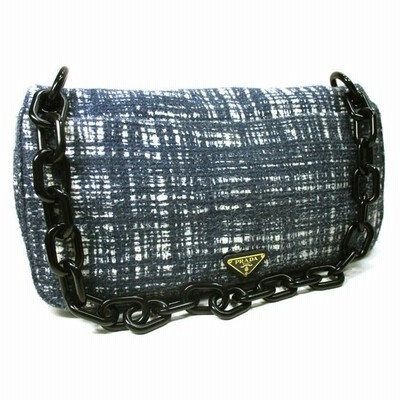 プラダ　PRADA ツイード　ネイビー　ショルダーバッグ　チェーン 中古】PRADA プラスチック チェーンショルダーバッグ ネイビー