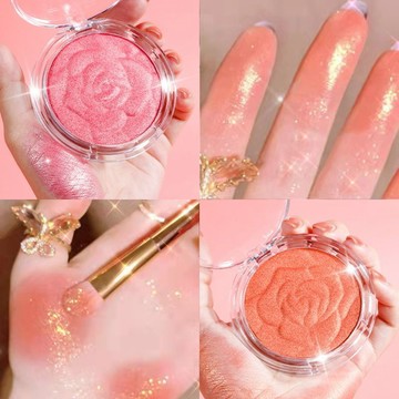 ✨臺灣出貨✨【玫瑰花浮雕腮紅】眼影高光三合一花瓣橘色系提亮學生送化妝刷