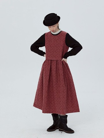 復古提花少女感 蓬蓬背心裙洋裝