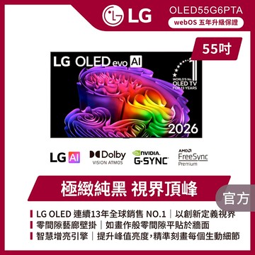 LG OLED55G6PTA 55吋OLED evo AI 4K智慧顯示器★附壁掛架+送尊榮安裝+HDMI線+除氯蓮蓬頭