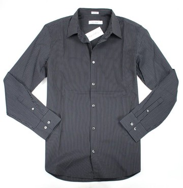 美國百分百【全新真品】Calvin Klein CK 上班 工作 商務 基本款 條紋 男 長袖 黑襯衫 S號 超取