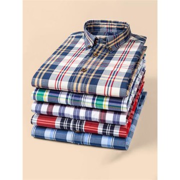 朗蒙新疆長絨棉格子襯衫男春季純棉休閑內搭格紋襯衣修身全棉上衣