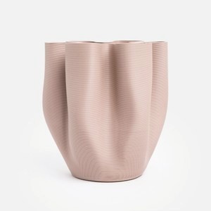 查莉3D雕塑感陶瓷花器21cm 波浪多瓣柔粉